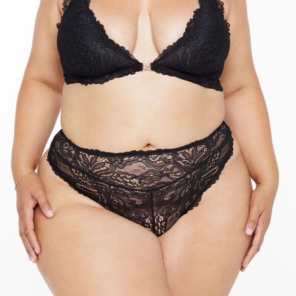 Savage X Fenty Romantic Corded Lace High-Waist Thong Caviar 2X - Picture 2 of 8